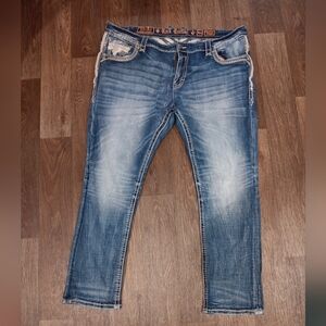 Rock Revival Goncalo Jeans Mens Size44  Blue Med Wash Slim Fit Boot Cut Vintage